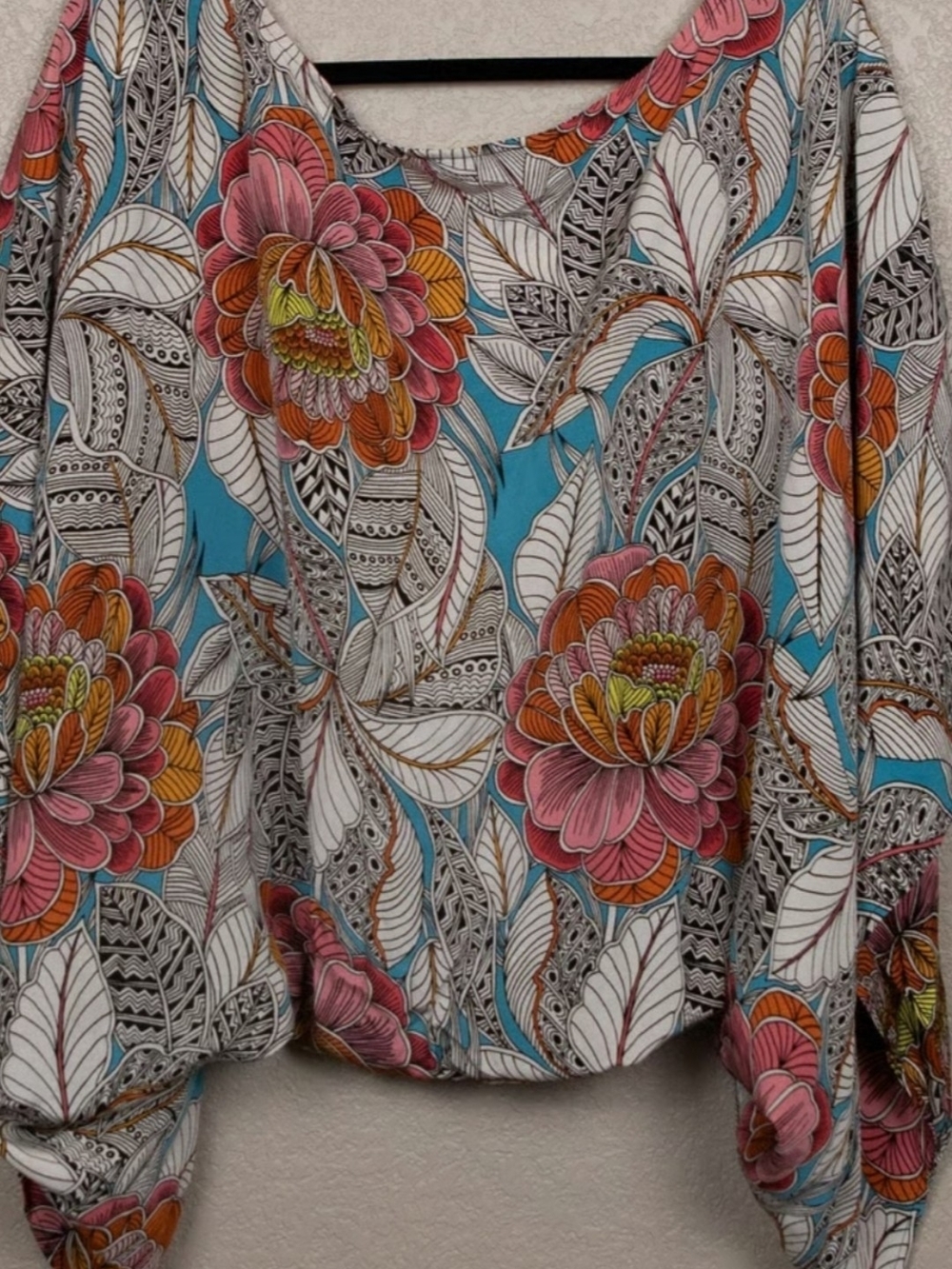 Trina Turk Floral Blouse in Turquoise, Pink, Orange